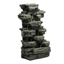 Alpine Corporation WIN930 Outdoor Multitiered Cascading Rock Garden Water Floor Fountain with LED Lights, 39" H, Green