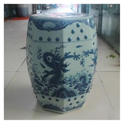 Tu Ye-US Decorative Garden Stools, Ceramic Stool Handpainted Ancient Blue and White Dragon Octagonal Stool Porcelain Balcony Bathroom Home Stool