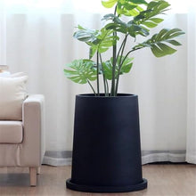 x3anggyt5 Planter Black Floor Standing Flower Pot, Cement and Glass Fibre Plant, with Drainage Hole and Saucers Trays for Room Balcony Garden Office Plants Container Garden(Large)