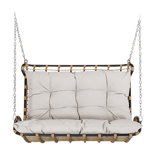 Arruda Outdoor Porch Swing with Cushions - Wicker - Light Brown/Beige
