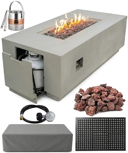 AMS 66" Rectangular Propane Fire Pit Table for Outdoor Patio (Light Gray)