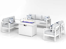 KHOLH 5 Piece Modern Aluminum Patio Furniture Set with Fire Pit Table Light Gray