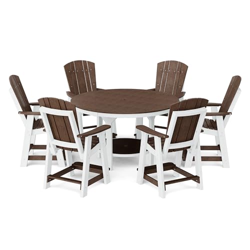 Wildridge Heritage 7-Piece 60" Pub Counter Set, Tudor Brown and White - Outdoor Weather Resistant Recycled Plastic Furniture for Patio