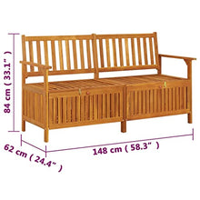 HKTMGDNG Solid Acacia Wood Storage Bench, 58in 3-Seat Outdoor Patio Bench