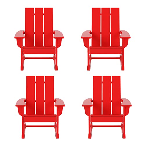 WO WESTIN OUTDOOR HDPE Shoreside Modern Rocking Poly Adirondack Chair (Set of 4),Red