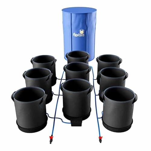 AutoPot 9 Pot XXL System with 13 gal Pots and 25 gal FlexiTank - Self-Watering, Gravity-Fed Indoor Hydroponic System (9Pot - 13 gal - 25 gal FlexiTank) Black