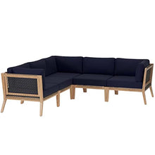 Modway Clearwater Outdoor Patio Teak Wood 5-Piece Sectional Sofa in Gray Navy