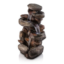 Alpine Corporation | 40" 4-Tier Rock Floor Fountain with Cascading Water & White LED Lights, Tranquil Outdoor Water Feature for Garden, Patio, Yard & Deck, Light Gray