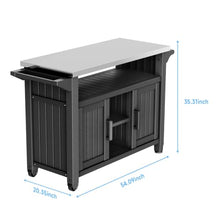 ZHAYAO Resin Outdoor Grill Cart, Weatherproof Outdoor Kitchen Island with Stainless Steel Top & Storage Cabinet, Black BBQ Food Prep Table