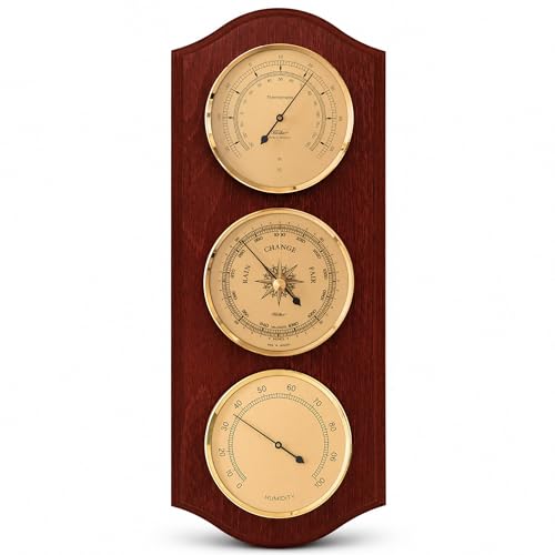 Weather Station with Thermometer, Barometer & Hygrometer 395 x 155 mm - 9178-US °C+°F (Mahogany)