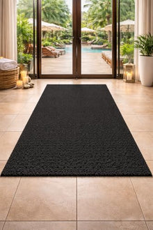 Commercial Drainage Spaghetti Mat – Heavy Duty Vinyl Loop Coil Mat for Pool Decks, Locker Rooms, Showers & Entryways – Non-Slip Drain-Through Design (Black, 3’ x 60’)