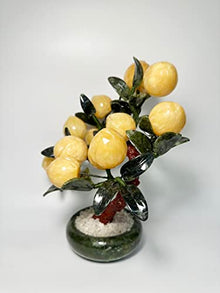 Natural Marble Shop Yellow Onyx Marble Peach Tree, Bonsai Feng Shui Money Tree for Positive Energy, Luck and Wealth, About 12 Peaches in The Tree, 11.8" Tall