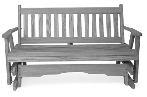 4 FT GREY Porch MISSION Glider Bench for 2 Person, Amish-Made Solid Pine Wood Patio Glider, Smooth Glide, Balanced Construction, Even Weight Distribution, Relaxed Seating Angle, Made in USA