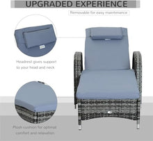 UOPYNE Outdoor Rattan Wicker Recliner Lounger Chair, Patio PE Wicker Chaise Lounge with Wheel, Outdoor Cushioned Wicker Chaise Lounger Adjustable Sun Lounger for Outside Sunbathing Camping Pool Beach