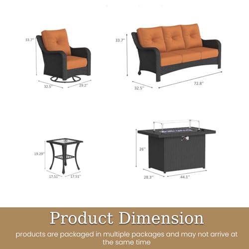 Aeeiua 5 Piece Patio Furniture Set with Fire Pit Table