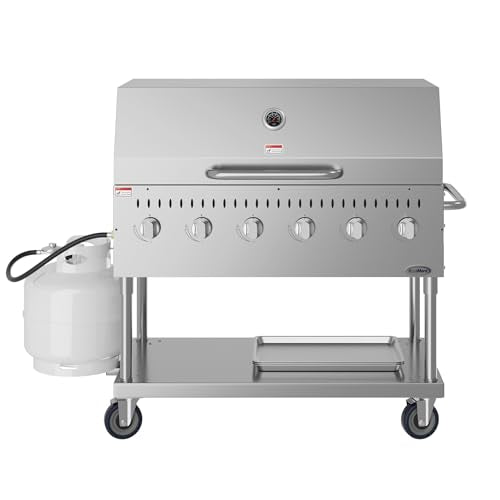 48 in. Commercial Outdoor Propane Gas Grill with Roll Dome Cover, ETL Listed in Stainless-Steel (CGKIT4-48D)