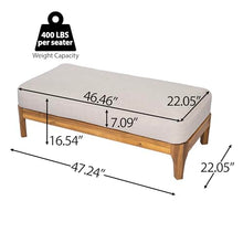 Christopher Knight Home Jack 47" Outdoor Bench with Cushion, Modern Patio Ottoman, Rectangular Bench with Solid Acacia Wood Base, Garden Bench for Patio Deck Backyard Entryway, Teak+ Beige