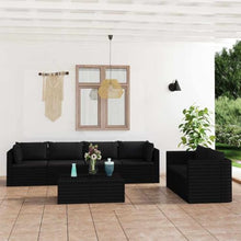 HGBNMER 7 Piece Patio Lounge Set with Cushions Poly Rattan Black