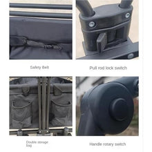 Large Capacity Picnic Wagon, Foldable Trolley for Camping, Adjustable Handle Heavy Duty Garden Cart w/ 4 Wheels