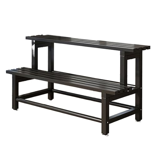 2 Tier Stair Style Large Metal Plant Stand Garden Display Shelf Modern Flower Pot Holder Storage Organizer Rack For Indoor Home Outdoor Patio Balcony Yard Practical Flower Rack (Black Rectangle