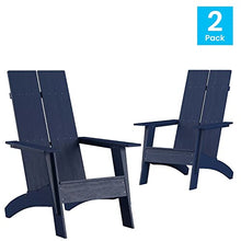 Flash Furniture Set of 2 Sawyer Modern 2-Slat Back Adirondack Chairs - Navy Blue All-Weather Poly Resin Lounge Chairs