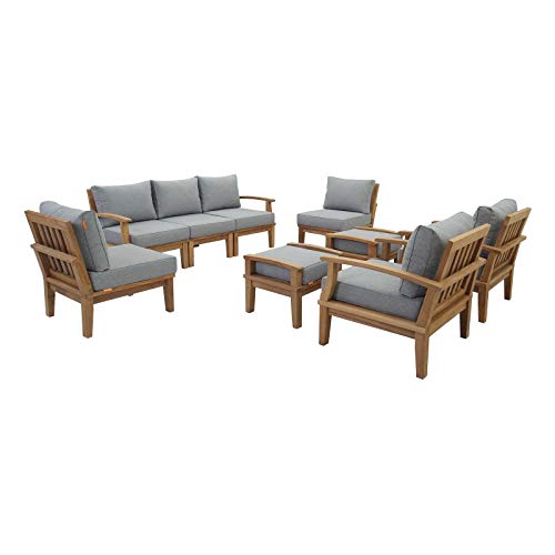 Modern Contemporary Outdoor Patio Sofa, Chair and Coffee Table Set, Wood, Grey Gray Natural