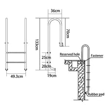 Swimming Pool Handrail 304 Stainless Steel Pool Ladder with Non-Slip Protection Tube Wall Thickness 1mm 250lbs Load Capacity/Silver / 133x49.3x19cm (Silver 133x49.3x19cm)
