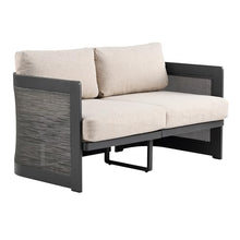 Christopher Knight Home Arden Patio Loveseat, Outdoor Aluminum Couch, 2 Seater Sofa with Mesh Panels and Cushioned Seat, Modern Outdoor Loveseat for Garden/Poolside, Aluminum Armchair, Beige+Black