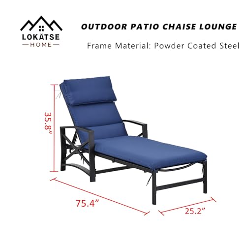 LOKATSE HOME Patio Chaise Lounge Chairs Set of 6 Adjustable with Cushions Blue