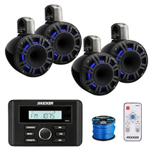 KICKER Marine Gauge USB Bluetooth AM/FM Stereo Receiver with 4x 8" 500W LED Horn-Loaded Speakers Black