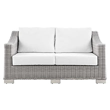 Conway Outdoor Patio Wicker Rattan Loveseat in Light Gray White
