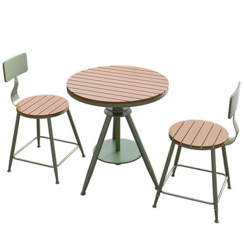 LIPJIA Bar Stool Round Side Table Set with 2 Stools and Storage Rack, Extendable High 60-80cm/24-31in Kitchen Seating Furniture Pub Breakfast Nook Set for Indoor Outdoor Restaurant