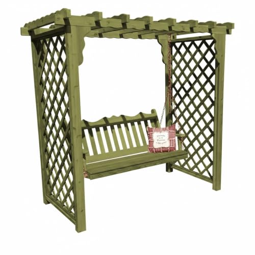 Keystone Amish Co. Manchester Cedar Garden Arbor with Swing, Heavy Duty Outdoor Wooden Archway Trellis & Porch Swing, Amish Crafted, Made in USA, 6-Foot, Linden Leaf Stain