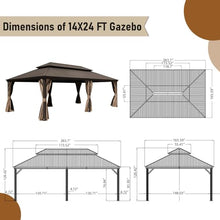 Ginkartu Hardtop Gazebo, Outdoor Gazebo with Galvanized Steel Double Roof, Aluminum Frame, Built-in Gutter System, Curtain and Netting, Metal Gazebo Pavilion for Patio Deck Garden, Brown