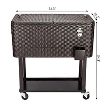 80QT Rolling Cooler with Shelf, Rattan Ice Chest on Wheels, Portable Party Bar Drink Cooler Cart with Bottle Opener, Large Cooler with Wheels for Outdoor BBQ, Picnic, Pool, Brown