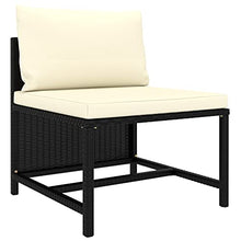 HKQWPBF 3 Piece Poly Rattan Patio Lounge Set with Cushions and Footstool, Outdoor Modular Seating with Removable Washable Covers, Black