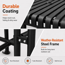 46" Square Outdoor Picnic Table with Slotted Steel Tabletop & Benches, Carbon Steel Construction, 80" Overall Length, Durable & Easy to Clean, Ideal for Backyard, Patio, Family Barbecues, Black