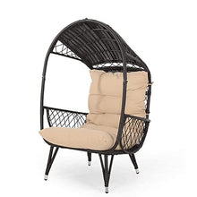 Outdoor Wicker Standing Basket Chair with Cushion for Outdoor Seating with Washable Cushion-Perfect for Balcony Deck and Poolside Furniture Sets Beige (Black)