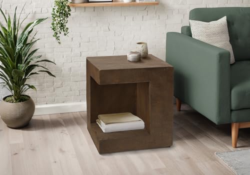Seeheool Modern Square Outdoor Side Table with Magnesium Oxide for Patio Backyard Garden Pool Porch Lawn 22.25" x 22.25" x 24.75" Walnut