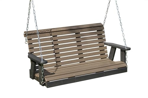 Poly Lumber Wood 5FT Porch Swing Amish Craftsmandship Made in USA HDPE with No wood fibers and 1000 lbs Limit. Stainless Steel Hardware.Signature Rollback design for Patio Outdoor Backyard Garden Park