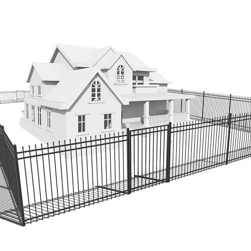 Fencer Wire 76FT Heavy Duty Pinnacle Fence Barrier Kit, Anti-Rust Metal Steel Fence with 4FT Height X 6FT Width Panels, with Flat Top Gate, Posts, Connectors, Outdoor Fencing for Yard