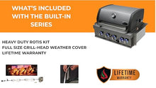 Mont Alpi Stainless Steel Outdoor Kitchen Island 44"W 6-Burner Built-in BBQ Gas Grill Head with Infrared Burner + 2.7 Cu Ft Glass Door Refrigerator + 40"W x 21"H Storage Magnetic Double Access Doors