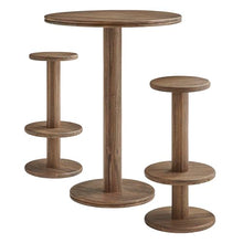 Modway Neo Round Wood Patio Bar Table and Stools Set in Cocoa Brown - 3-Piece Indoor/Outdoor Modern High Top Bar Set for Patio Or Kitchen