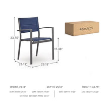 Signature Design by Ashley Point Bonita Set of 4 Outdoor Chairs with Padded Sling Seat, Stackable Aluminum Lounge Chairs for Patio and Porch Seating, Gray Frame with Blue Sling