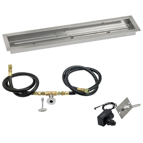 American Fireglass SS-LCBKIT-N-36 Natural Gas 36" x 6" Linear Stainless Steel Drop-in Fire Pit Pan with Spark Ignition Kit