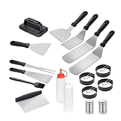 Feiyxu BBQ Grill Accessories, 20 Pcs Griddle Accessories Kit with Griddle Spatula, Scraper and Egg Rings, Stainless Steel Griddle Tools Set for Outdoor BBQ and Camping