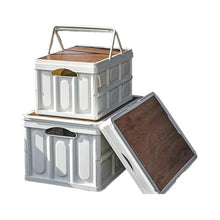 BMXIAJW Camping Portable Picnic Basket Storage Box Folding Large Capacity Thickened With Wooden Cover Car White Finishing Bo