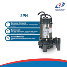 Tsurumi Pump 8-PN | Submersible Pond Pump/Waterfall Pump | 1 HP, 115V, 2 in Discharge | Ideal Water Feature Pump for Ponds, Fountains, Waterfalls | 93 GPM / 5580 GPH