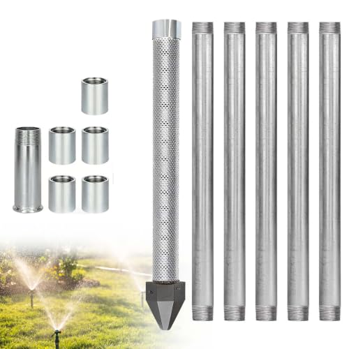 Stainless Steel Well Drive Point Kit, 1-1/4" Sand-Point With 60 Gauze Mesh, Heavy Duty Shallow Wells Drilling System, Galvanized Pipes And Couplings For Home Supply Irrigation(1+5 Pipes–6m (20ft))