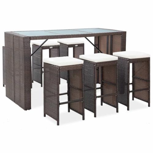 KDVXBCQJH 7-Piece Outdoor PE Rattan Bar Set with 6 Stools & Table, Brown